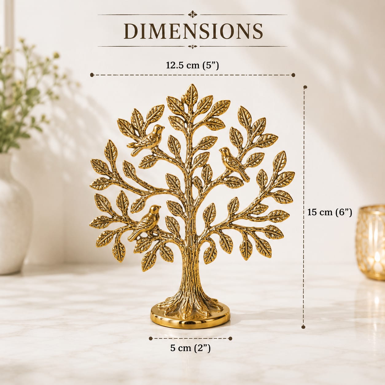 Brass Kalpavriksha Tree of Life Showpiece with Birds | Golden Tabletop Home Decor | Vastu & Feng Shui Decorative Statue | Living Room, Office & Housewarming Gift