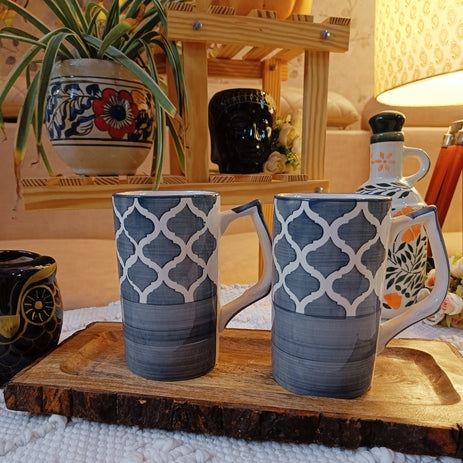 Shibori Grey Beer Mug Set of 2